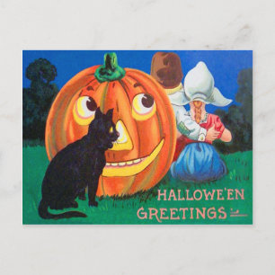 Black Cat Kürbislaterne Pumpkin Children Postkarte