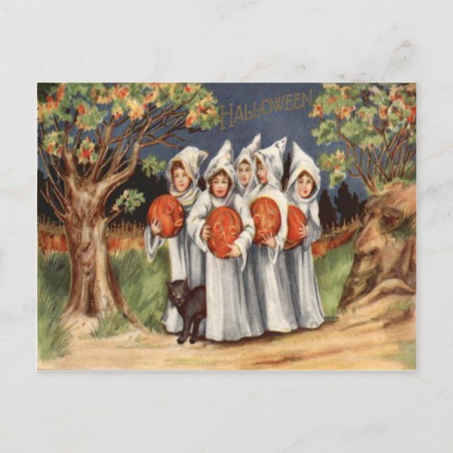 Black Cat Kürbislaterne Pumpkin Ghost Postkarte (Vorderseite)