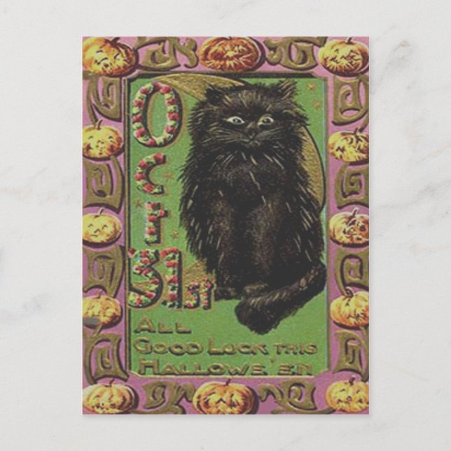 Black Cat Kürbislaterne Pumpkin Postkarte (Vorderseite)