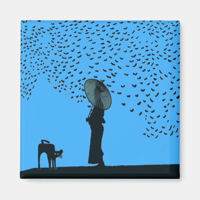 Black Cat, Lady & Birds Magnet (Vorne)