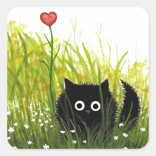 Black Cat Liebe Herbst by Bihrle Quadratischer Aufkleber (Vorderseite)