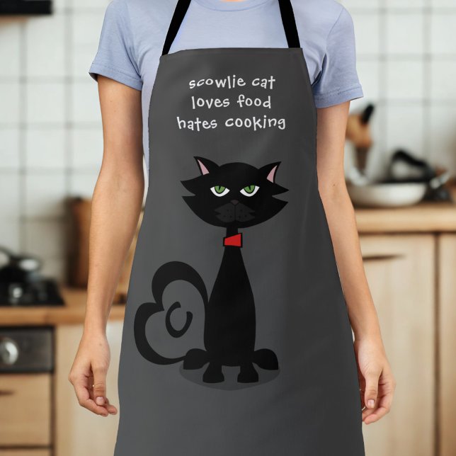 Black Cat Lieben Funny Custom Küche Schürze (Love food but hate cooking and have a black cat? This is the apron just for you. Add your initial!)