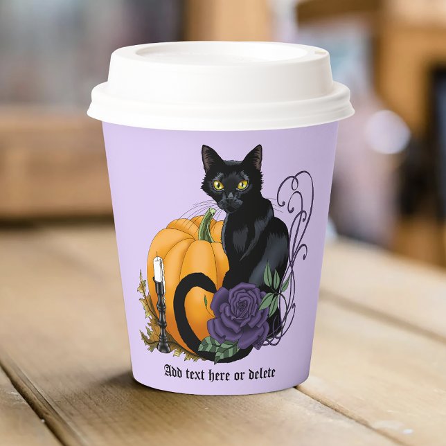 Black Cat Lila Rose Pumpkin Halloween Pappbecher (Von Creator hochgeladen)