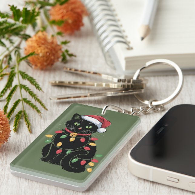 Black Cat Lover Christmas Kitten Geschenk Katze Ma Schlüsselanhänger (Vorderseite rechts)