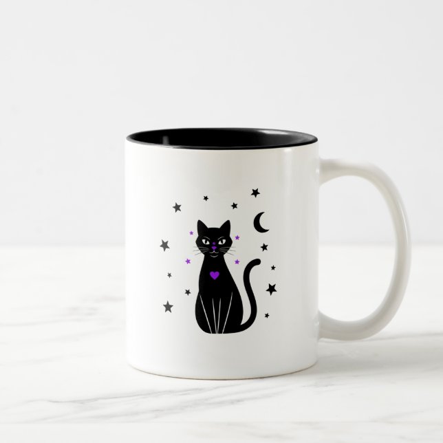 Black Cat Lover Flüchtige Blick Kaffeecup Zweifarbige Tasse (Rechts)