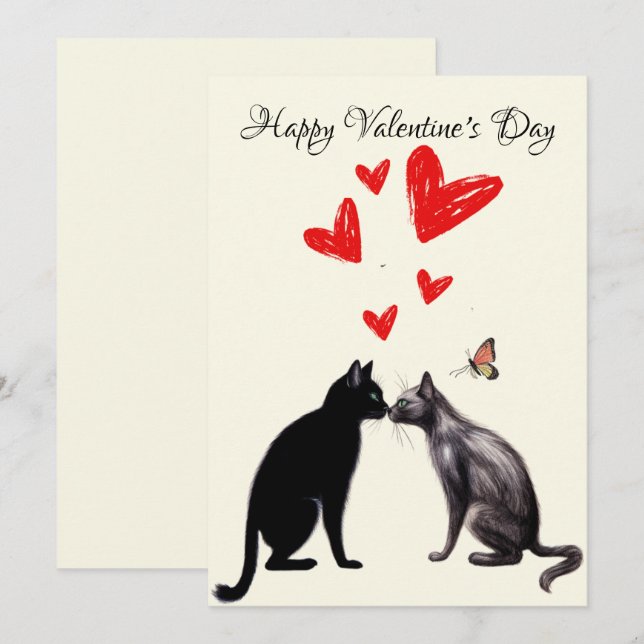 Black Cat Lover Heart Valentinstag Dankeskarte (Vorne/Hinten)
