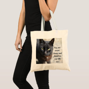 Black Cat Lover Image with Motivational Quote Tragetasche