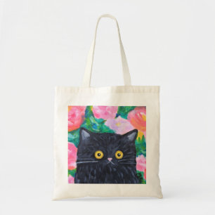 Black Cat Lover Niedliche Blumenkatze Kunst, Katze Tragetasche