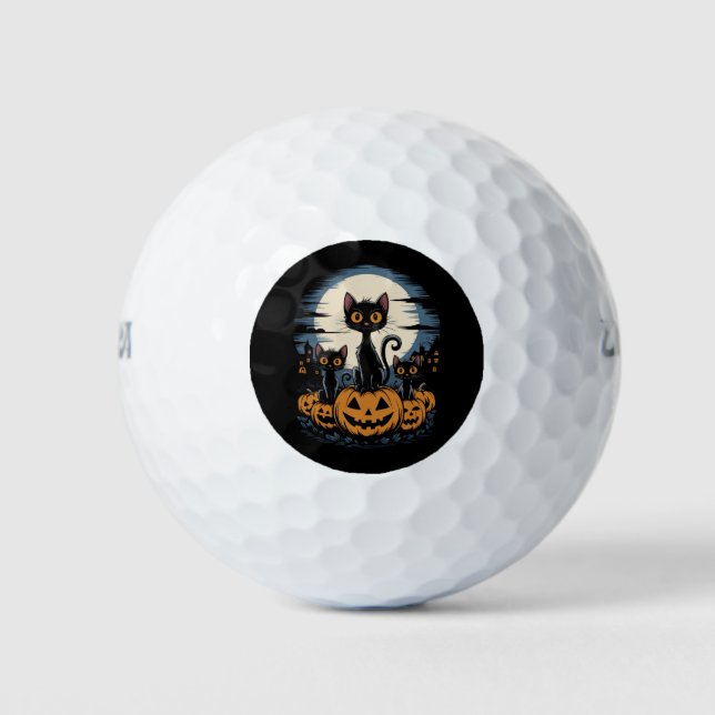 Black Cat Lovers Halloween Starry Night Van Gogh Golfball (Vorderseite)