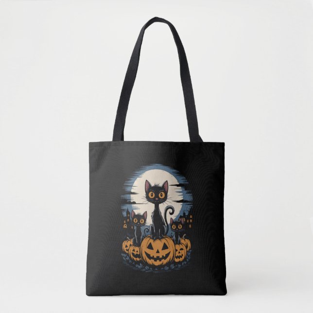 Black Cat Lovers Halloween Starry Night Van Gogh Tasche (Vorderseite)