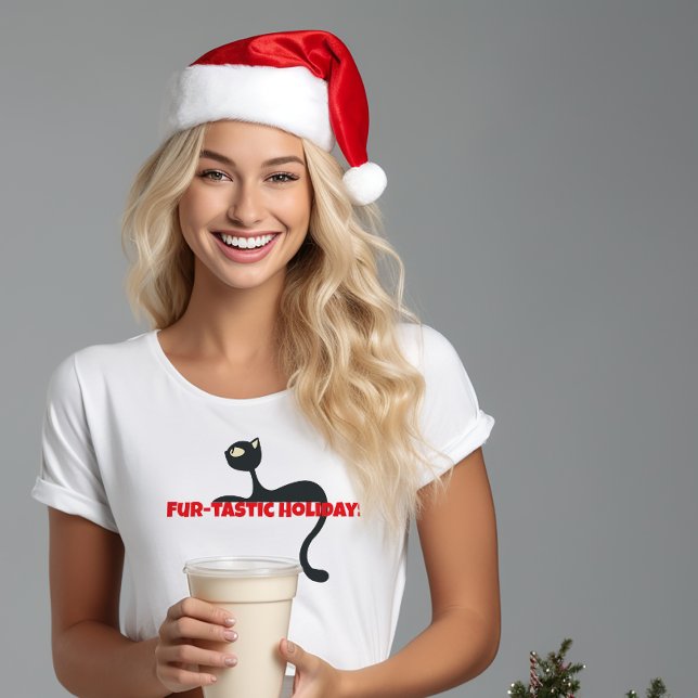 Black Cat Lovers Weihnachten lustiger roter T - Sh T-Shirt (Von Creator hochgeladen)