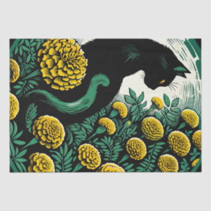 Black Cat Marigold Kunst Kunstvoll wandern Seidenpapier