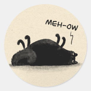 Black Cat Meh-ow Runder Aufkleber