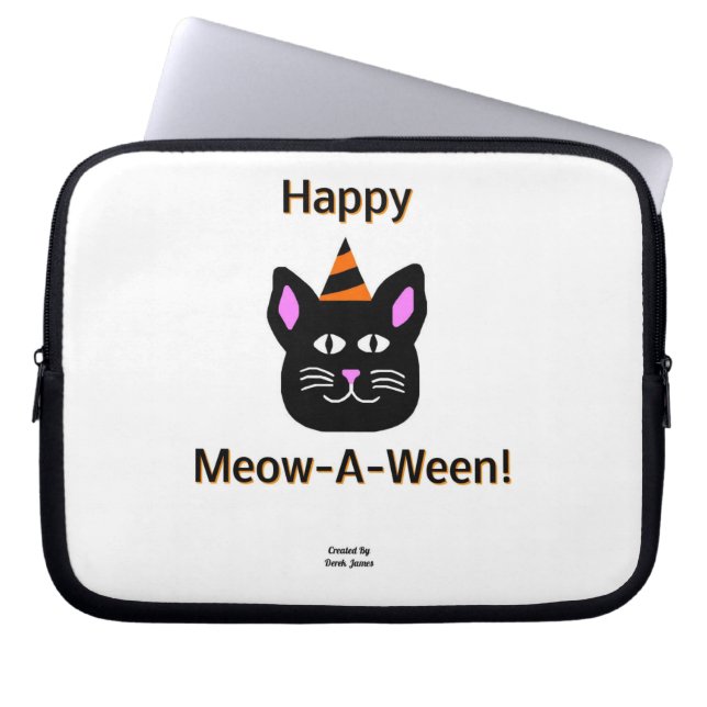 Black Cat Meow-A-Ween Neopren Laptop-Sieb Laptopschutzhülle (Vorderseite)