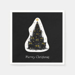 Black Cat Meowy Weihnachtsbaum Serviette