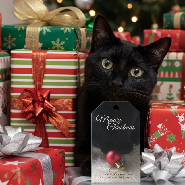 Black Cat Meowy Weihnachtsfeiertag Haustier Gesche Geschenkanhänger (Meowy Christmas Gift Tags from my black cat to yours)