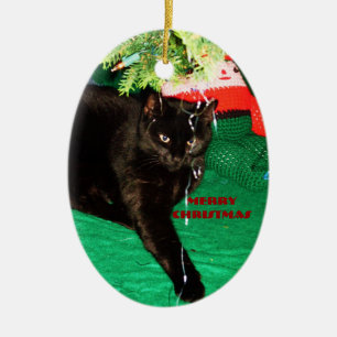 BLACK CAT, MERRY CHRISTMAS ornament