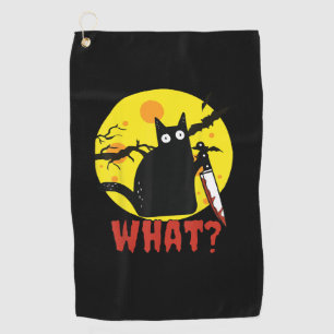 Black Cat mit Bloody Knife Sprichwort Was_ lustige Golfhandtuch