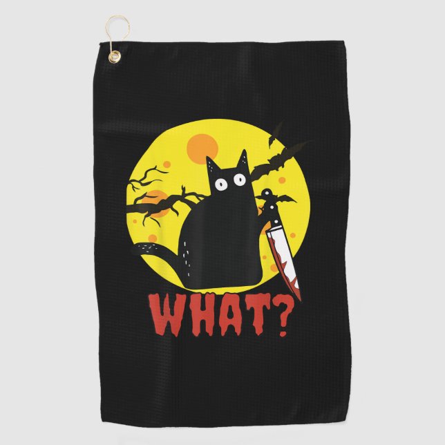 Black Cat mit Bloody Knife Sprichwort Was_ lustige Golfhandtuch (Vorderseite)