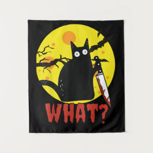 Black Cat mit Bloody Knife Sprichwort Was_ lustige Wandteppich