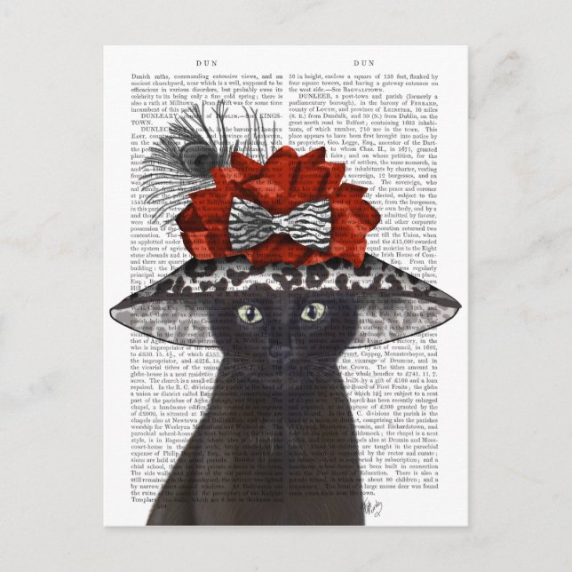 Black Cat mit Fabulous Hat Postkarte (Vorderseite)
