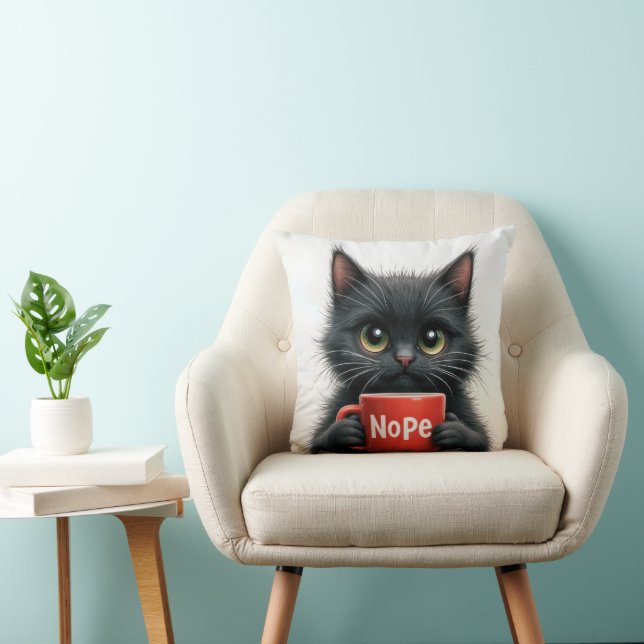 Black Cat mit lustiger Coffee Tasse Kissen (Stuhl )