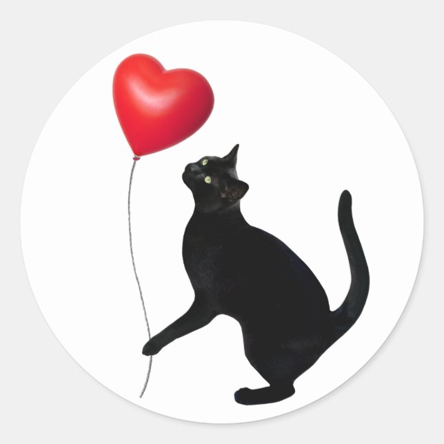 Black Cat mit Red Balloon Stickers (Vorderseite)