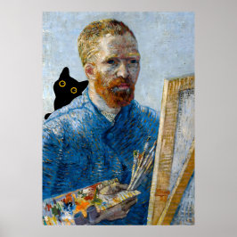 Black Cat mit Van Gogh Portrait Poster