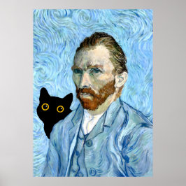 Black Cat mit Van Gogh Portrait Poster