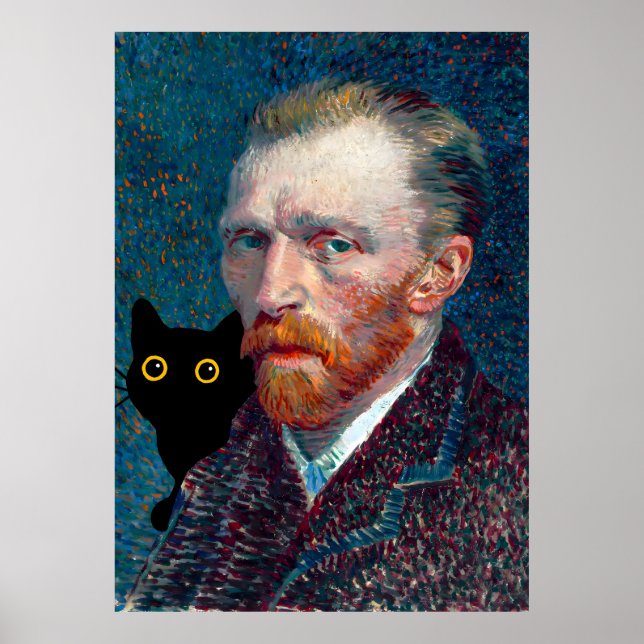 Black Cat mit Van Gogh Portrait Poster (Vorne)