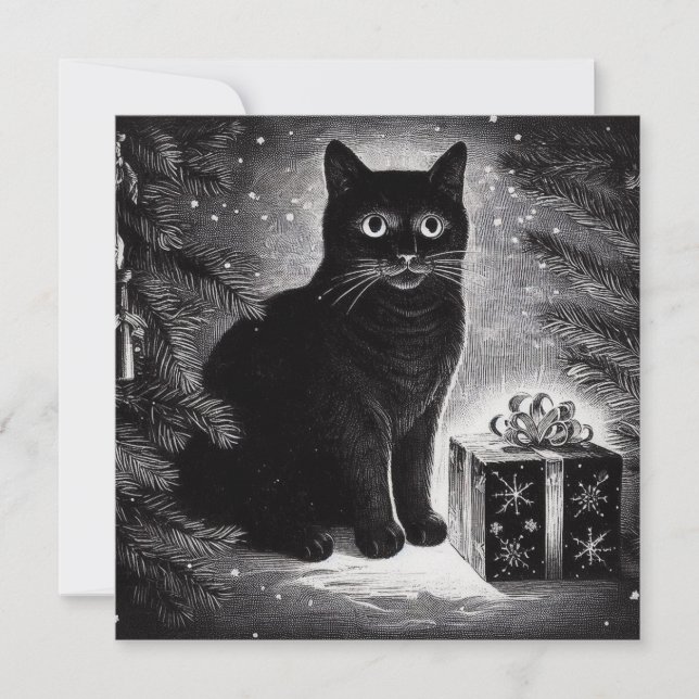 Black Cat mit Weihnachtsgeschenk Karte (Vorderseite)