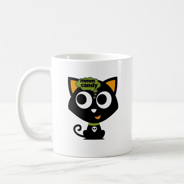 Black Cat Mmm Candy Halloween Kaffeetasse (Links)