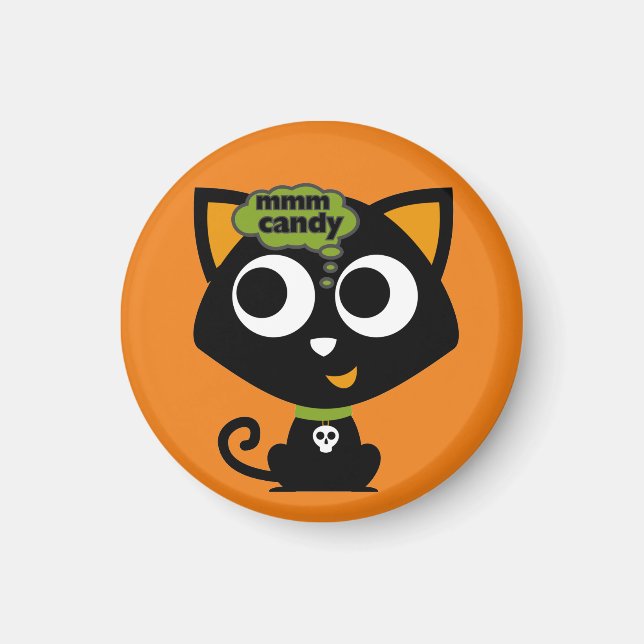 Black Cat Mmm Candy Halloween Magnet (Vorne)