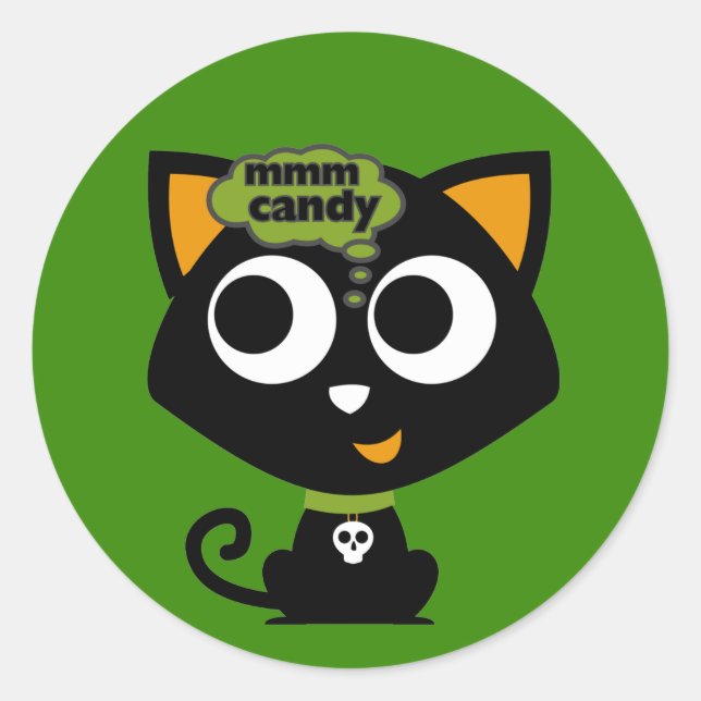 Black Cat Mmm Candy Halloween Runder Aufkleber (Vorderseite)