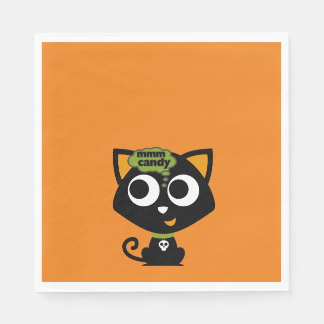 Black Cat Mmm Candy Halloween Serviette (Vorderseite)