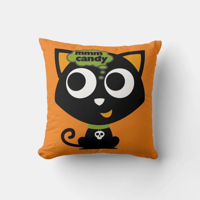 Black Cat Mmm Candy Halloween T - Shirt Kissen (Vorderseite)