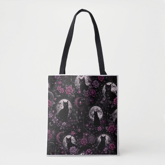 Black Cat Moon Halloween Tote Bag Tasche (Vorderseite)
