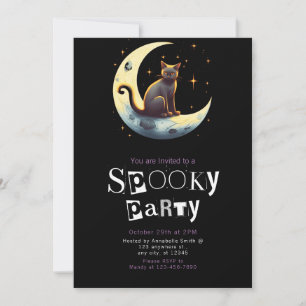 Black Cat Moon Modernes Minimalistisches Halloween Einladung