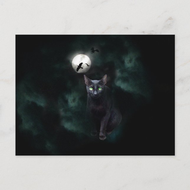 Black Cat Moon Postcard Postkarte (Vorderseite)