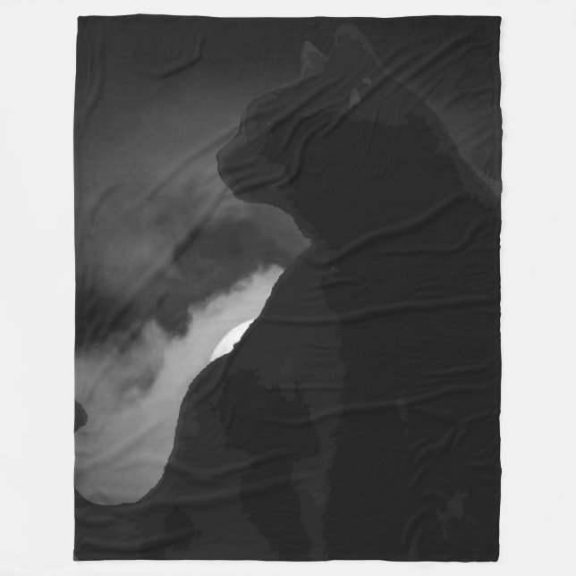 Black Cat Moonlight Silhouette Fleecedecke (Vorderseite)