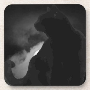 Black Cat Moonlight Silhouette Getränkeuntersetzer