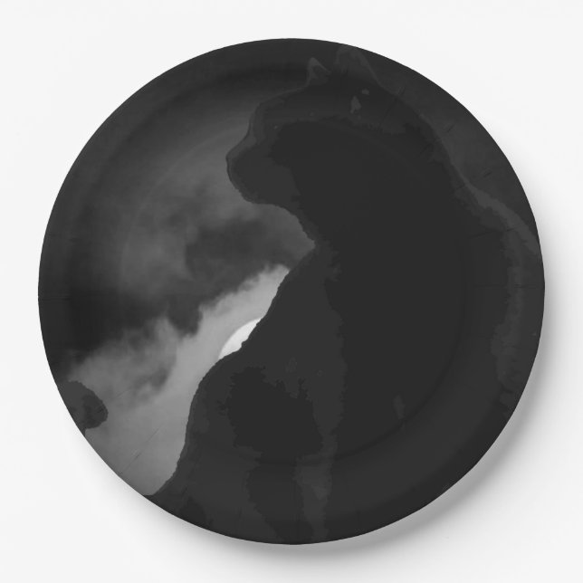 Black Cat Moonlight Silhouette Pappteller (Vorderseite)