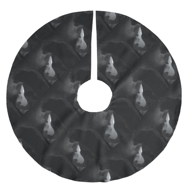 Black Cat Moonlight Silhouette Polyester Weihnachtsbaumdecke (Vorderseite)