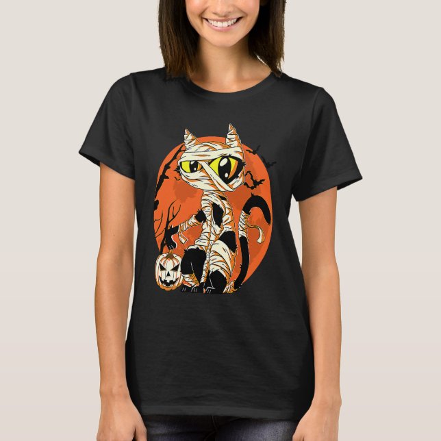 Black Cat Mummy Halloween Costume Scary Night Boys T-Shirt (Vorderseite)