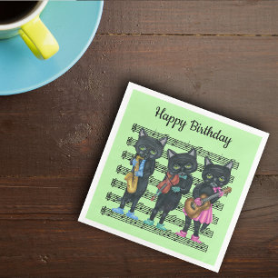 Black Cat Musicians Colorful Shoes Musiknoten Serviette