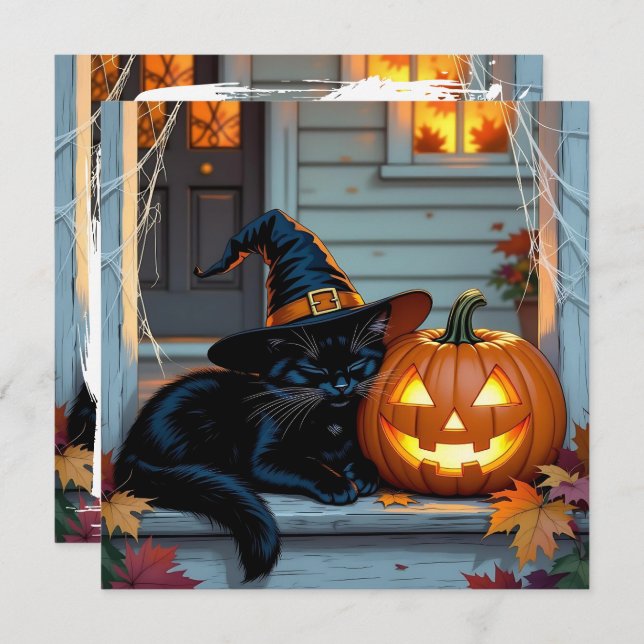 Black Cat Napping Pumpkin Halloween Personalisiert (Vorne/Hinten)