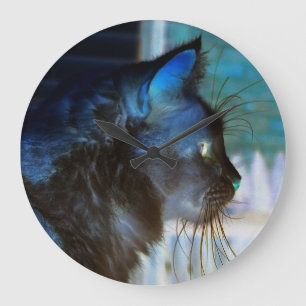 Black Cat Negative Foto Wall Clock Große Wanduhr