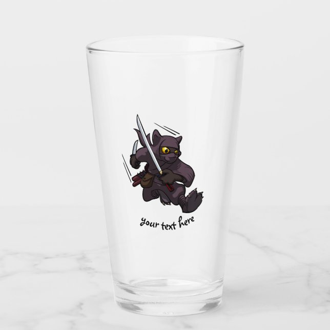 Black Cat Ninja Katana Schwerter Flying Kick Carto Glas (Vorderseite)