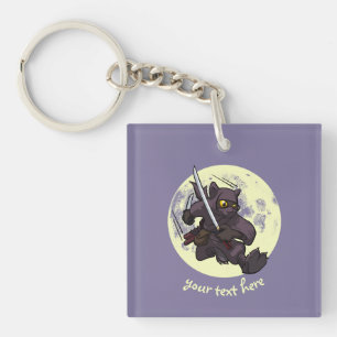 Black Cat Ninja Katana Schwerter Flying Kick Carto Schlüsselanhänger