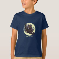 Black Cat Ninja Katana Schwerter Flying Kick Carto